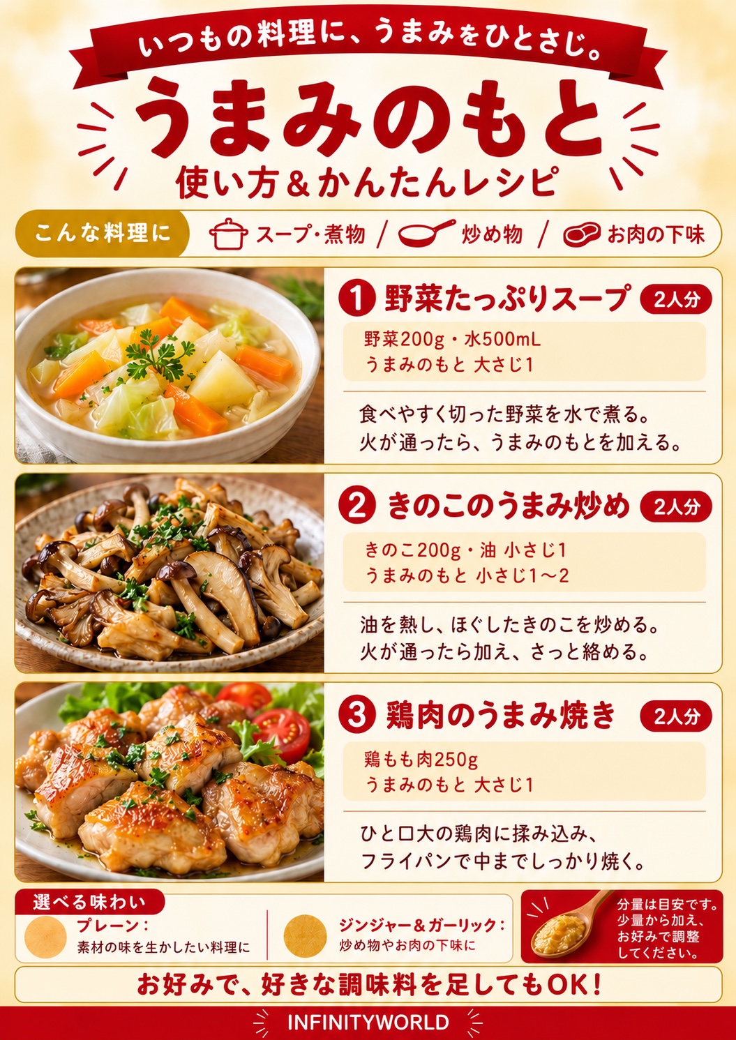 ① 野菜たっぷりスープ